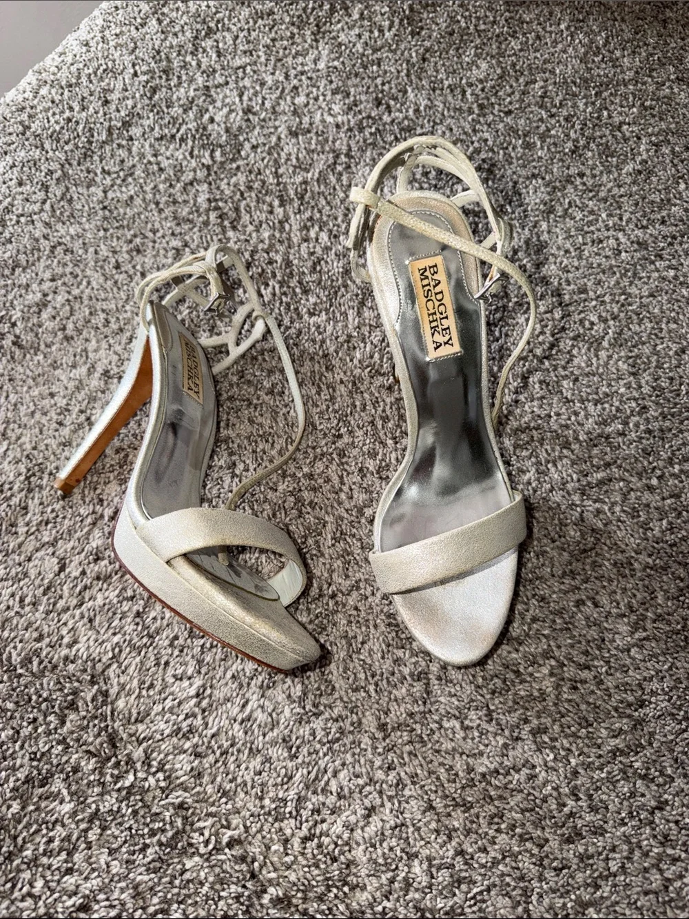 Badgley Mischka Silver Metallic Strappy High Heel